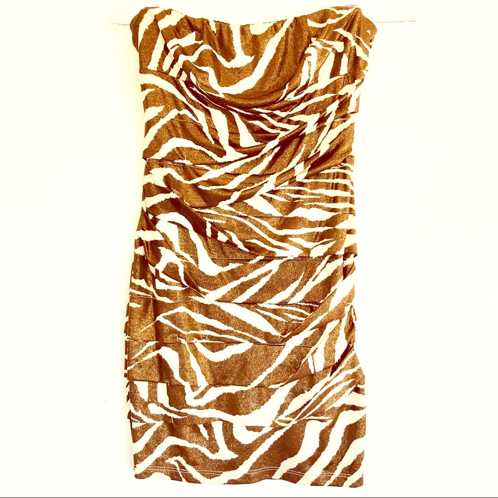 Strapless Brown Cream Gold Micro-mini - Picture 1 of 5